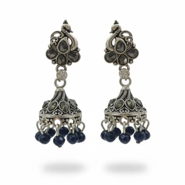 Oxidized Silver Plated Peacock Design Jhumka Earrings