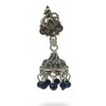 Oxidized Silver Plated Peacock Design Jhumka Earrings with Black Stones and Blue Beads